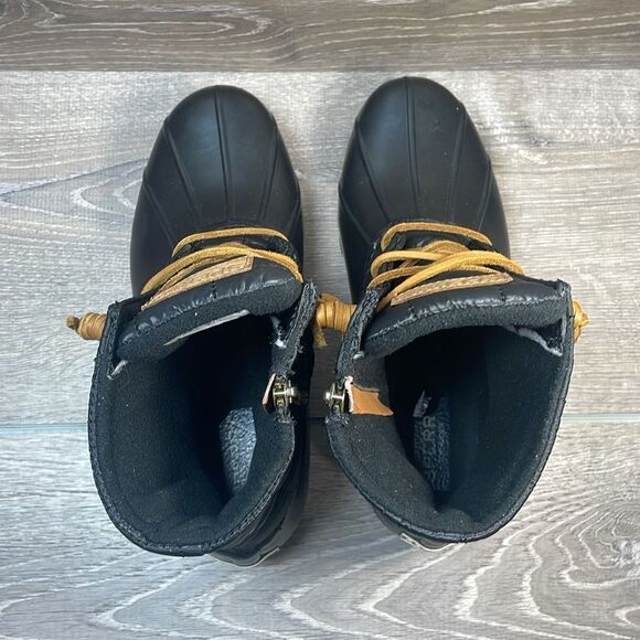 Sperry Top Sider Saltwater Black Quilted Women’s Sz 8 Tan Rubber Rain Duck Boots - Picture 5 of 11